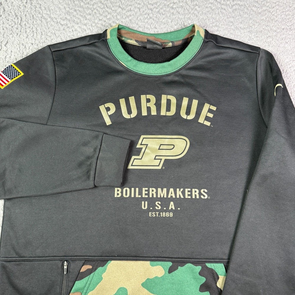 Purdue Boilermakers Nike Sweatshirt Mens L Black Camo Dri-fit Salute To Service